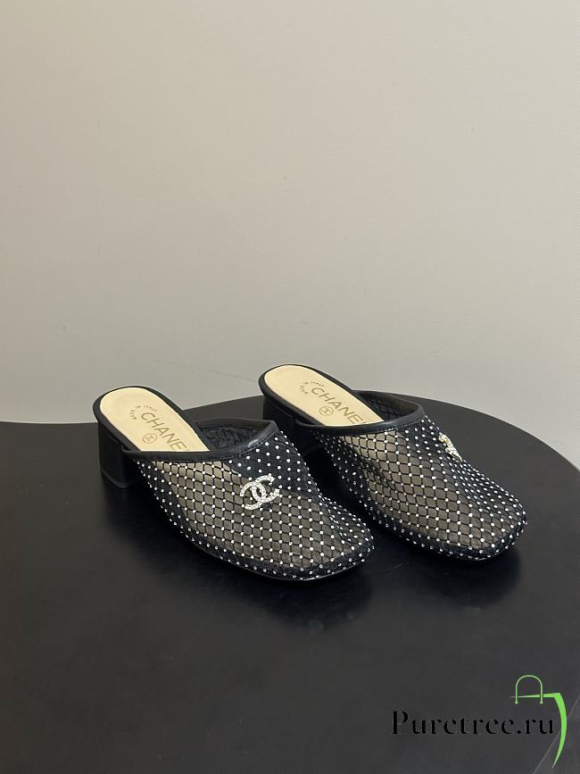CHANEL Mesh & Lambskin Mules black - 1