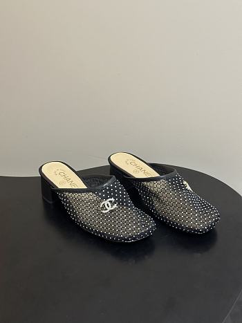 CHANEL Mesh & Lambskin Mules black