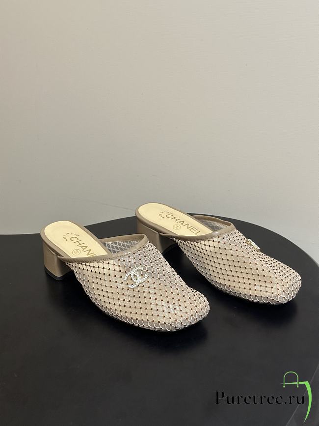 CHANEL Mesh & Lambskin Mules beige - 1