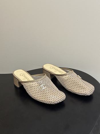 CHANEL Mesh & Lambskin Mules beige