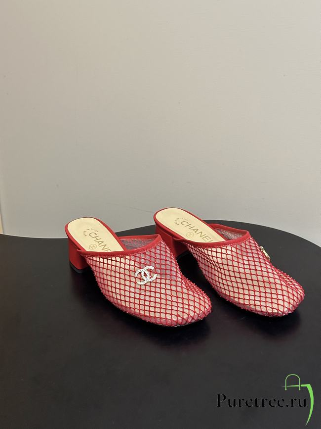 CHANEL Mesh & Lambskin Mules red - 1