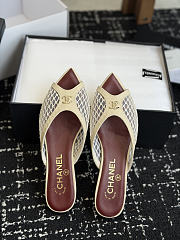CHANEL | Mesh Pointed-Toe High-Heeled Mule Sandals Cream 3.5cm - 6