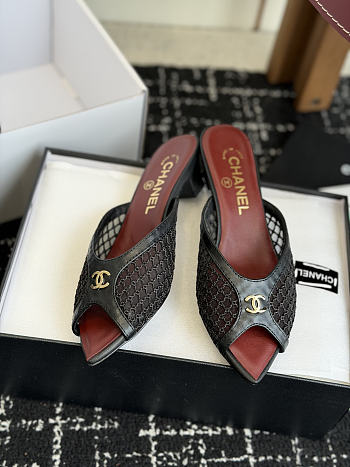 CHANEL | Mesh Pointed-Toe High-Heeled Mule Sandals Black 3.5cm