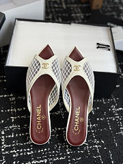 CHANEL | Mesh Pointed-Toe High-Heeled Mule Sandals White 3.5cm - 4