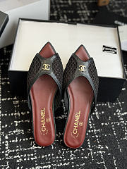 CHANEL | Mesh Pointed-Toe High-Heeled Mule Flat Sandals Black - 4