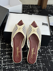 CHANEL | Mesh Pointed-Toe High-Heeled Mule Flat Sandals Cream - 3