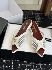 CHANEL | Mesh Pointed-Toe High-Heeled Mule Flat Sandals White - 5