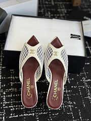 CHANEL | Mesh Pointed-Toe High-Heeled Mule Flat Sandals White - 4