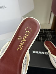 CHANEL | Mesh Pointed-Toe High-Heeled Mule Flat Sandals White - 2