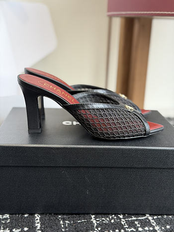 CHANEL | Mesh Pointed-Toe High-Heeled Mule Sandals Black 8cm