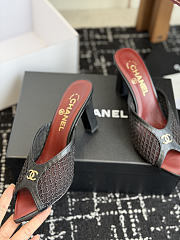 CHANEL | Mesh Pointed-Toe High-Heeled Mule Sandals Black 8cm - 5