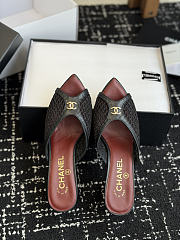 CHANEL | Mesh Pointed-Toe High-Heeled Mule Sandals Black 8cm - 3