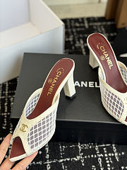 CHANEL | Mesh Pointed-Toe High-Heeled Mule Sandals White 8cm - 5