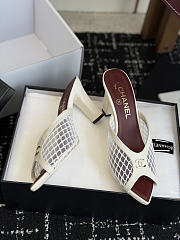 CHANEL | Mesh Pointed-Toe High-Heeled Mule Sandals White 8cm - 3
