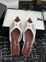 CHANEL | Mesh Pointed-Toe High-Heeled Mule Sandals White 8cm - 2