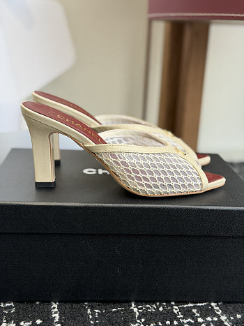 CHANEL | Mesh Pointed-Toe High-Heeled Mule Sandals Cream 8cm