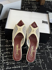 CHANEL | Mesh Pointed-Toe High-Heeled Mule Sandals Cream 8cm - 4