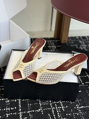 CHANEL | Mesh Pointed-Toe High-Heeled Mule Sandals Cream 8cm - 3