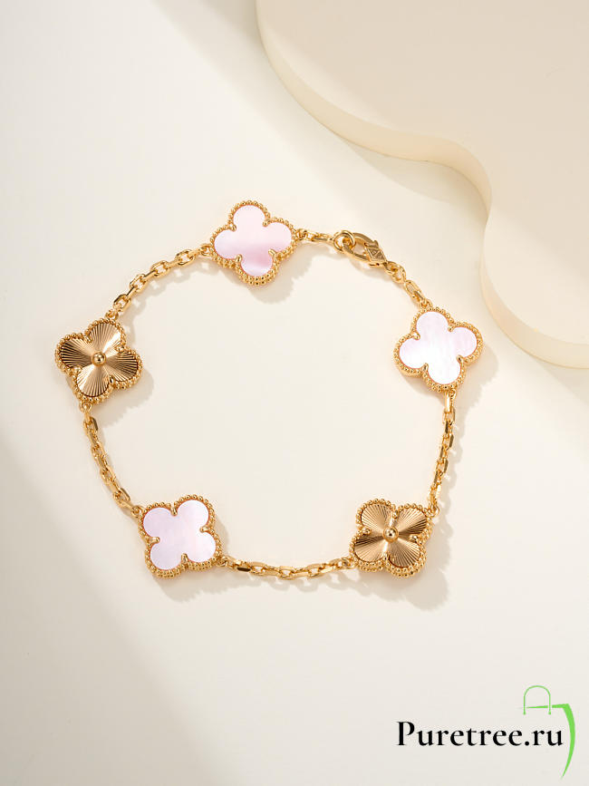 VCA | pink mother-of-pearl floral five-petal bracelet - 1
