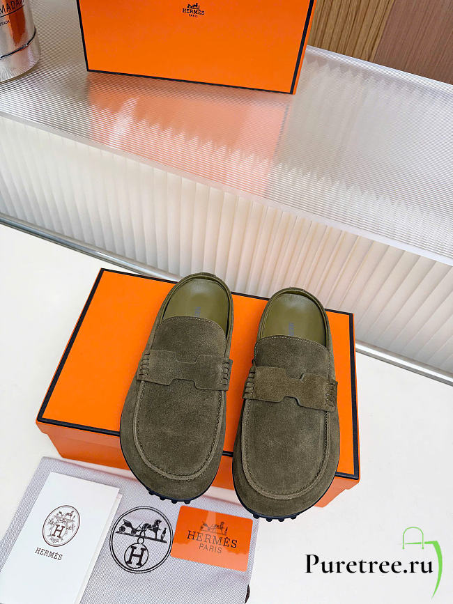HERMES | Mix mule Alabaster olive green suede calfskin insole - 1