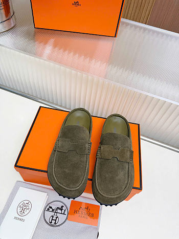 HERMES | Mix mule Alabaster olive green suede calfskin insole