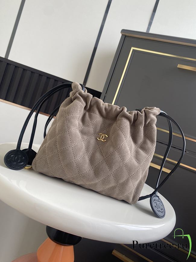 CHANEL | Clutch with Leather Strap Taupe Suede - 1