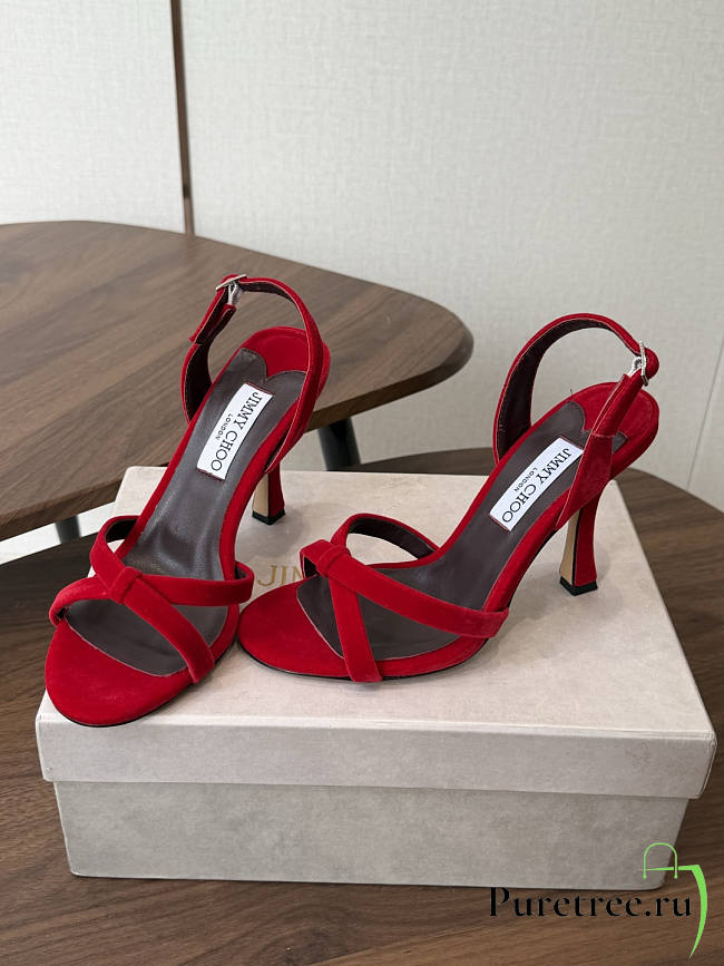 Jimmy Choo 10 cm Elsy Suede Block-Heel Sandals Red - 1