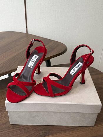 Jimmy Choo 10 cm Elsy Suede Block-Heel Sandals Red