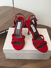 Jimmy Choo 10 cm Elsy Suede Block-Heel Sandals Red - 5