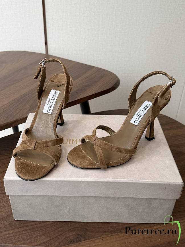 Jimmy Choo 10 cm Elsy Suede Block-Heel Sandals Beige - 1