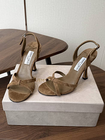 Jimmy Choo 10 cm Elsy Suede Block-Heel Sandals Beige