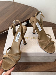 Jimmy Choo 10 cm Elsy Suede Block-Heel Sandals Beige - 2