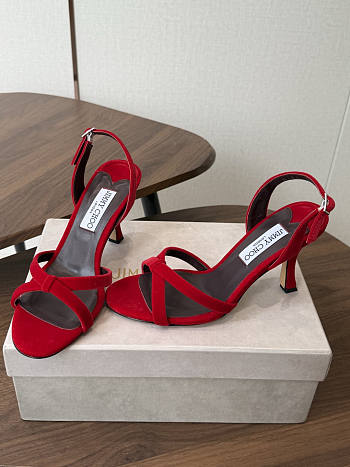 Jimmy Choo 8.5cm Elsy Suede Block-Heel Sandals Red