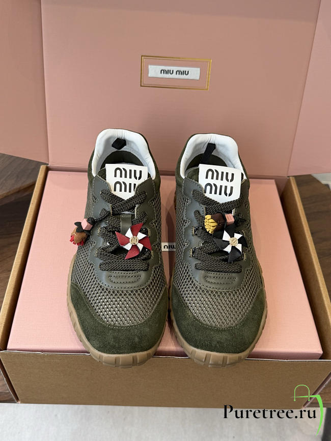 Miu Miu Mary Jane Style German Training Casual Shoes Green - 1