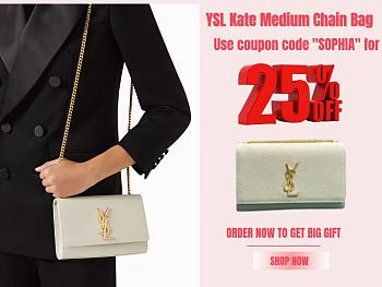 YSL | Kate Medium Chain Bag In Gold/White Grain Leather - 24 x 14.5 x 5.5cm