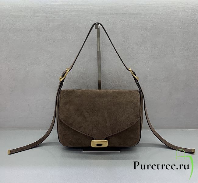 BALENCIAGA | Clicca Shoulder Bag Medium in Muscade Suede Brown - 1