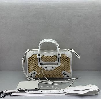 BALENCIAGA | Le City Small raffia shoulder bag in white
