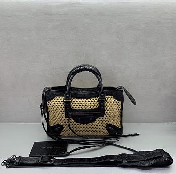BALENCIAGA | Le City Small raffia shoulder bag in black
