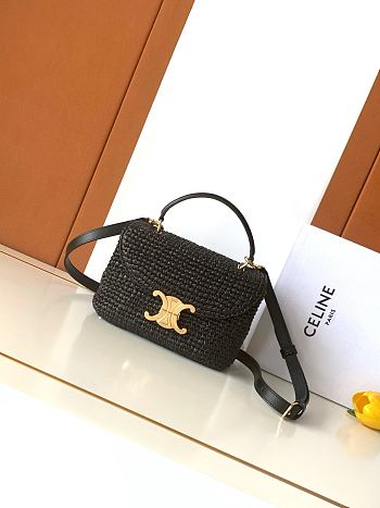 CELINE | Teen Nino Bag In Raffia And Calfskin Black