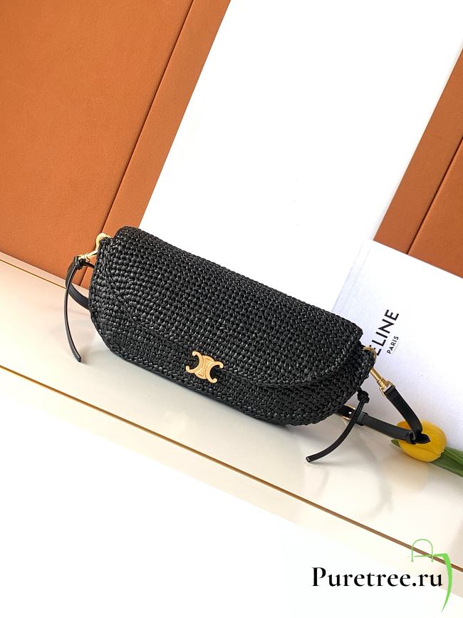 CELINE | Little Halfmoon Soft Triomphe In Raffia And Lambskin In Black - 1