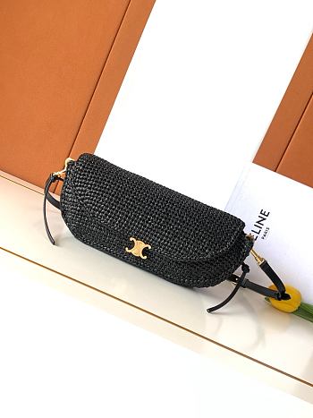 CELINE | Little Halfmoon Soft Triomphe In Raffia And Lambskin In Black