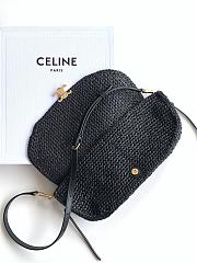 CELINE | Little Halfmoon Soft Triomphe In Raffia And Lambskin In Black - 3
