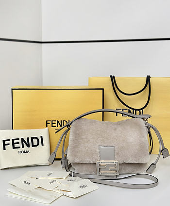 FENDI | Mamma Baguette Mini Gray shearling bag