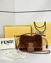 FENDI | Mamma Baguette Mini Brown shearling bag - 1
