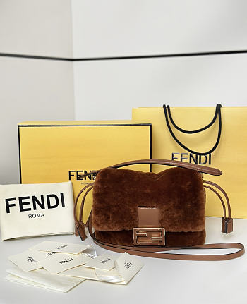 FENDI | Mamma Baguette Mini Brown shearling bag