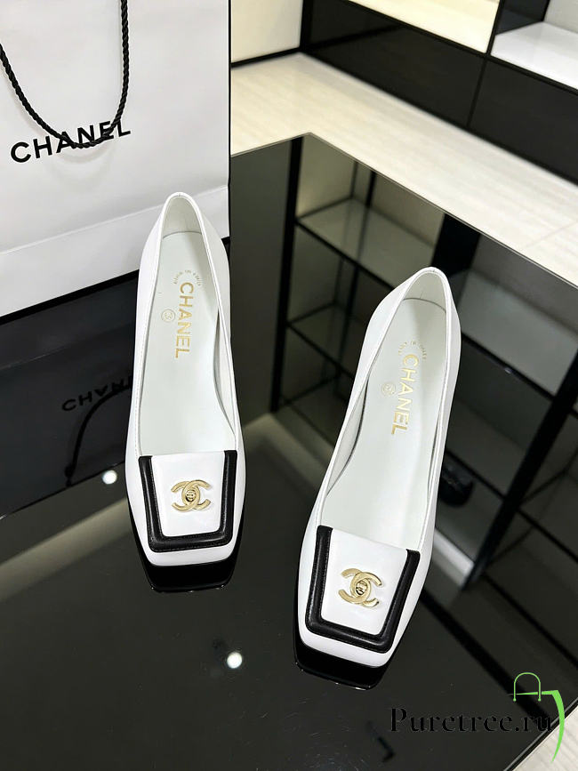 CHANEL | Turnlock Square Toe Pumps / Flats Ivory 90mm - 1