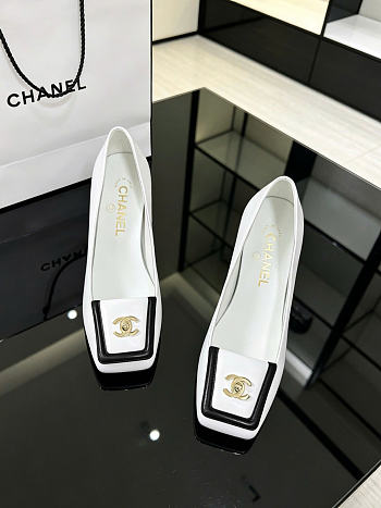 CHANEL | Turnlock Square Toe Pumps / Flats Ivory 90mm