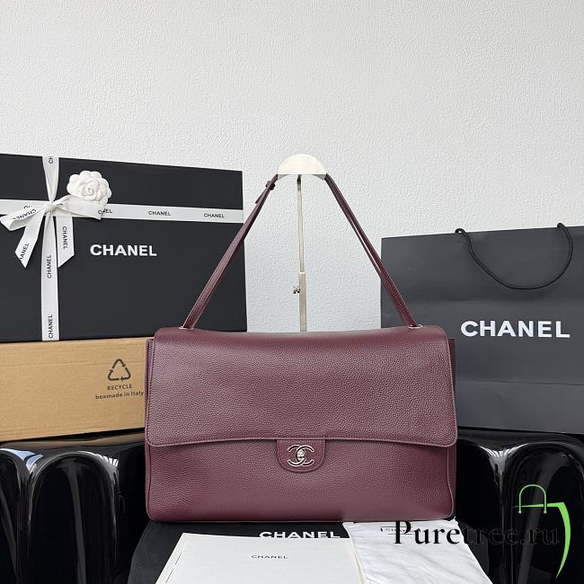 CHANEL | 38 Spring-Summer 2026 Silver Hardware Maxi Flap Bag In Burgundy - 1