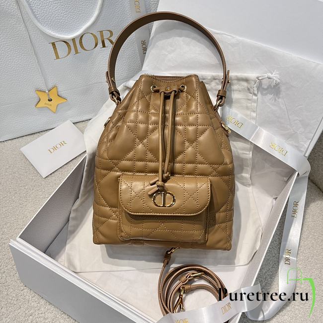 DIOR | Small Caro Bucket Bag In Macrocannage Lambskin Brown - 1