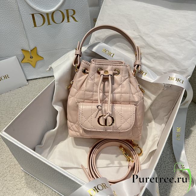 DIOR | Mini Caro Bucket Bag In Macrocannage Lambskin Pink - 1